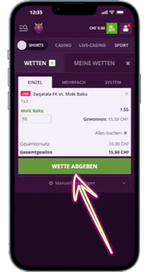 Platzieren Sie eine Wette auf der offiziellen Website von Malina Casino