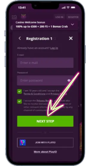 Registration form for betting on the official website Malina Casino