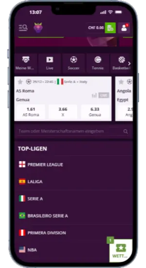 Top-Sportliga-Bereich im Malina Casino