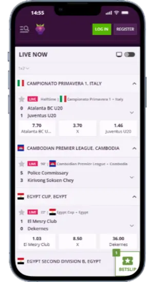 Live matches on the Malina Casino website