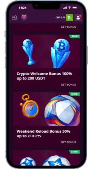 Welcome crypto bonus on the Malina Casino website